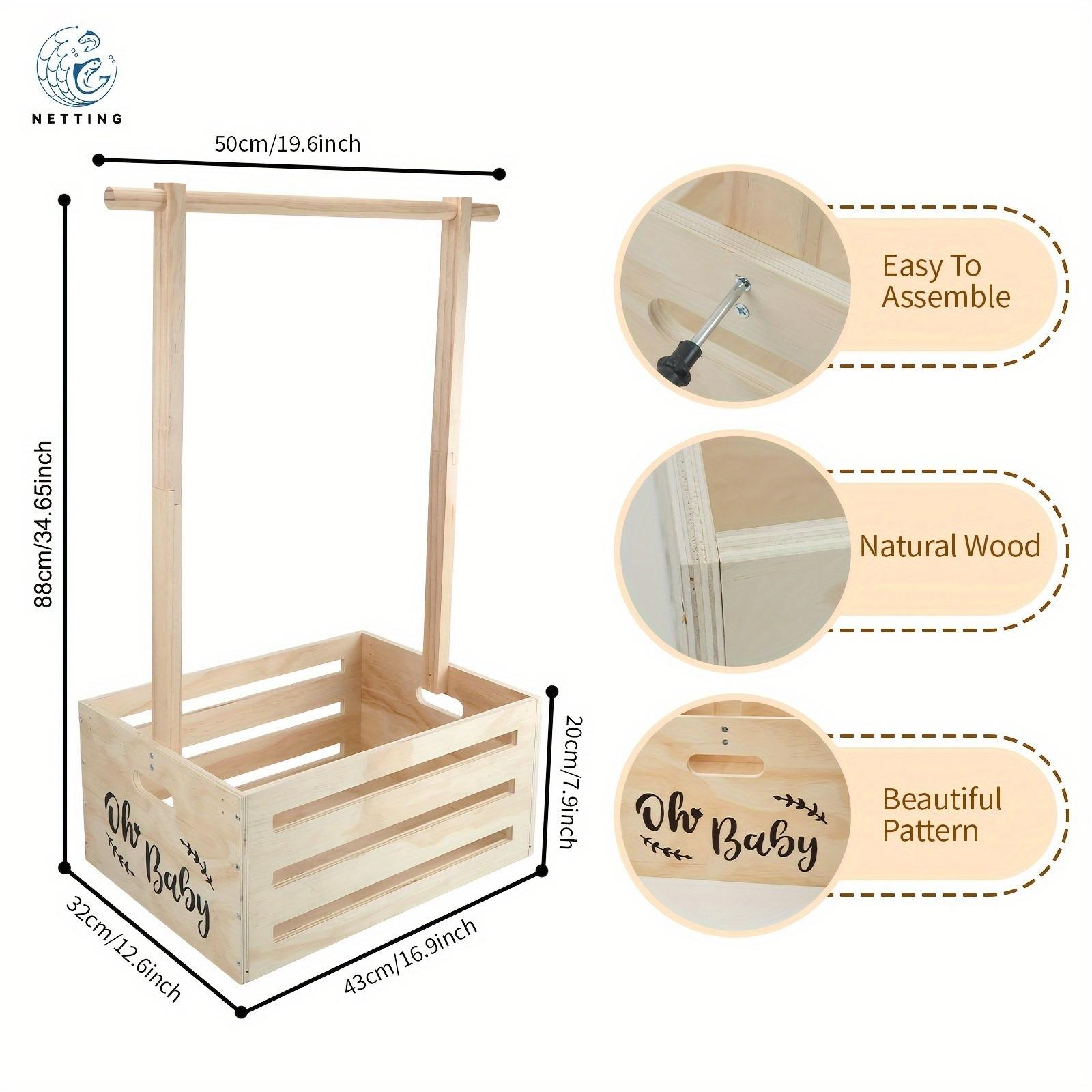 Large Size Wooden Storage Basket Youngster Shower Crate Closet, Youngster Shower Decorations Youngster Wooden Storage Crate with Handle Baby Shower Gifts Basket for Boys & Girls, Pregnancy Gifts, Suitable for Christmas and Halloween Gifts