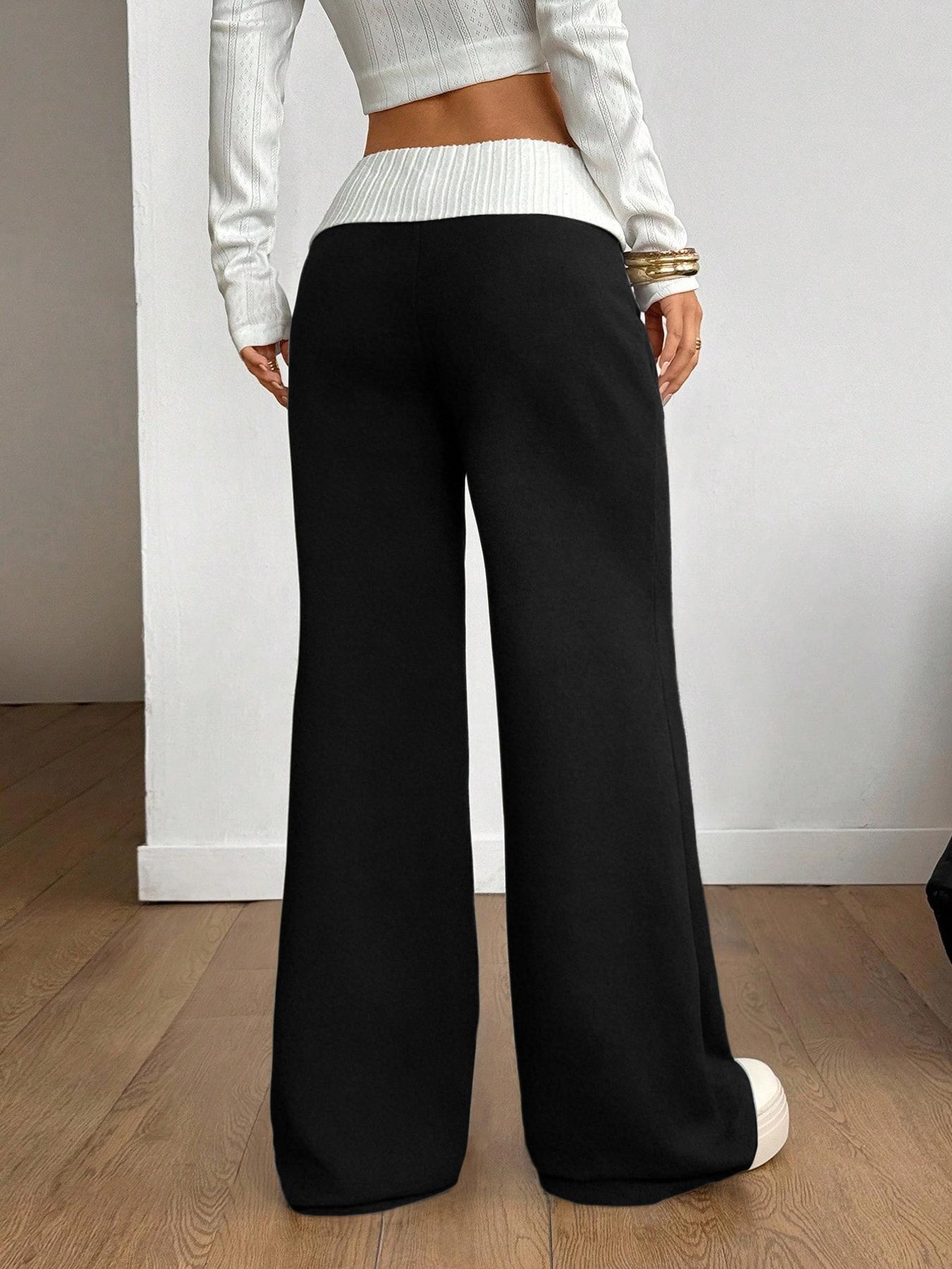 1 Piece Women’s Baggy Wide Leg Sweatpants - Ribbed High Waist Lounge Pants | Trendy Y2K Baggy Pants for Casual & Loungewear