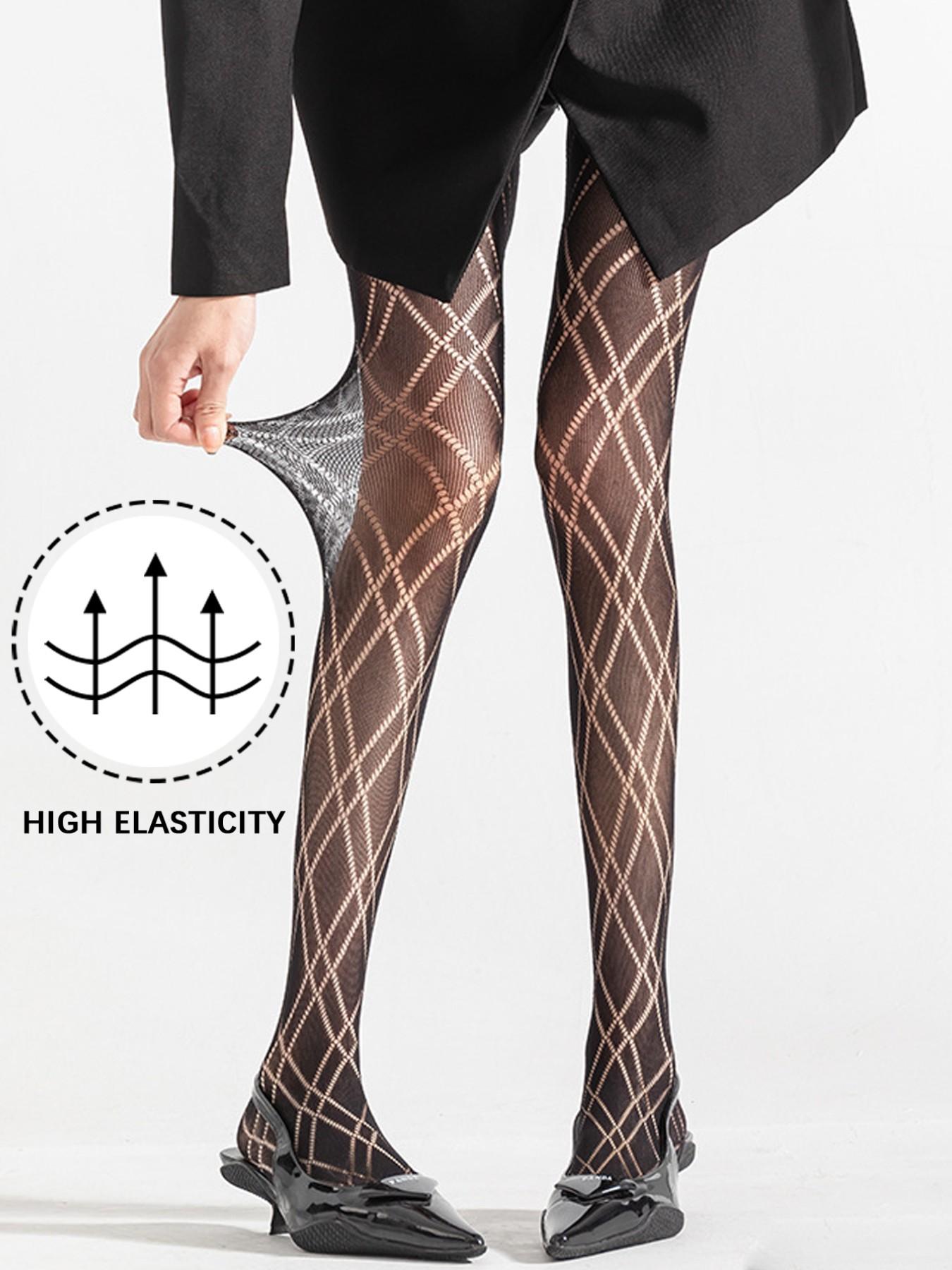 Sexy Lolita Diamond Pattern Stockings, Thin Pure Desire Mesh Pantyhose, Women's High Stretch Fishnet Socks, Boho Style Fitted Stockings