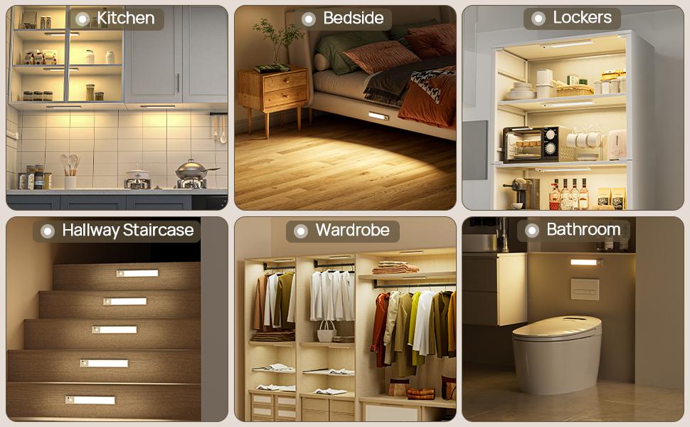 Under Cabinet Lighting Wireless,LED Rechargeable Motion Sensor Light Indoor Battery Operated,3 Color Temps&Dimmable Closet Lights with Remote,Under Counter Lights for Kitchen Stairs