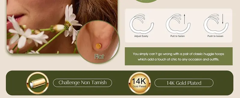 Small Chunky Gold Hoop Earrings for Women Stud Earrings Jewelry Hypoallergenic - Gold Silver Hoop Earring Stacks Non Tarnish 14K Gold Plated Flat Back Huggie Hoop Earring Sets for Multiple Piercing Lightweight 4Pairs