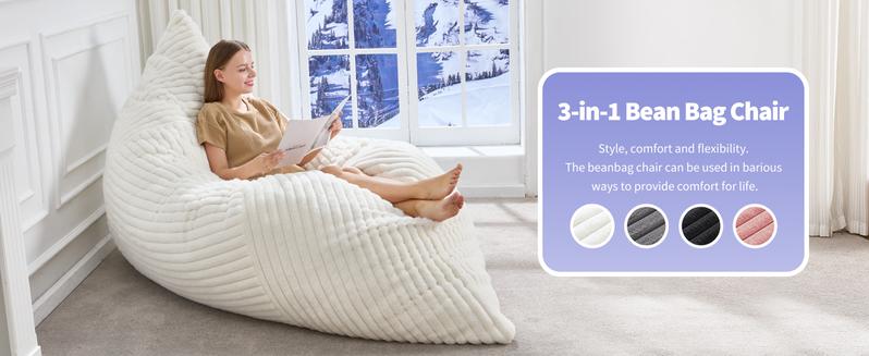【Hobestluk】3 in 1 Giant Bean Bag Chairs Convertible Bean Bag Floor Cushion with Machine Washable Cover, Beanbag Chairs for Adult - 56"D x 76"W x 7"H 【Hobestluk】3 in 1 Giant Bean Bag Chairs Convertible Bean Bag Floor Cushion with Machine Washable Cover, Beanbag Chairs for Adult - 56"D x 76"W x 7"H