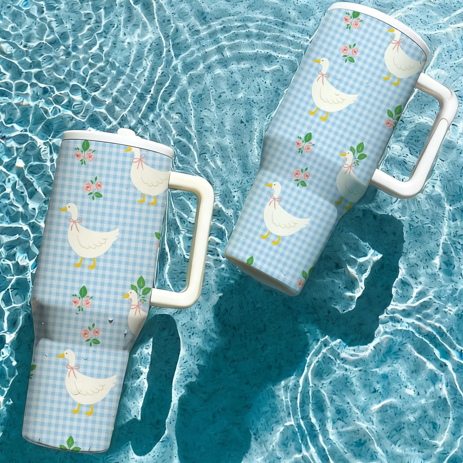 1 Pc 40oz Insulated Mug With Handle & Lid, Double Wall Vacuum Cup, Leak Proof Large Capacity Thermal Mug, Keeps Hot 12 Hours Cold 24 Hours, Floral Goose Spring Pattern, Cute Gift For Women Men, Valentine Holiday Car Drinkware, Leakproof Insulated Tumbler