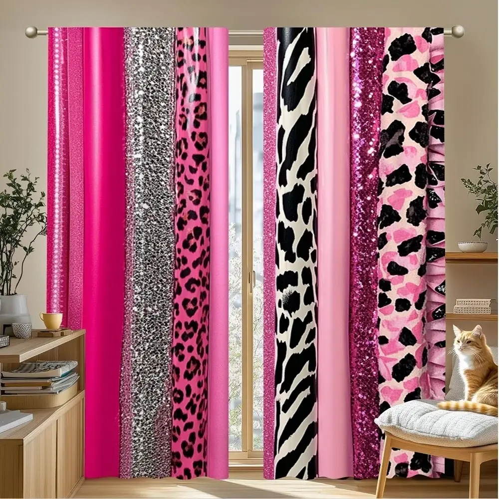 2-Piece Leopard Print Curtains, Fashionable Rod Pocket Window Drapes for Bedroom & Living Room, Comfortable Atmosphere, Easy Installation, Home Decoration Curtain, Home Decorative Curtain