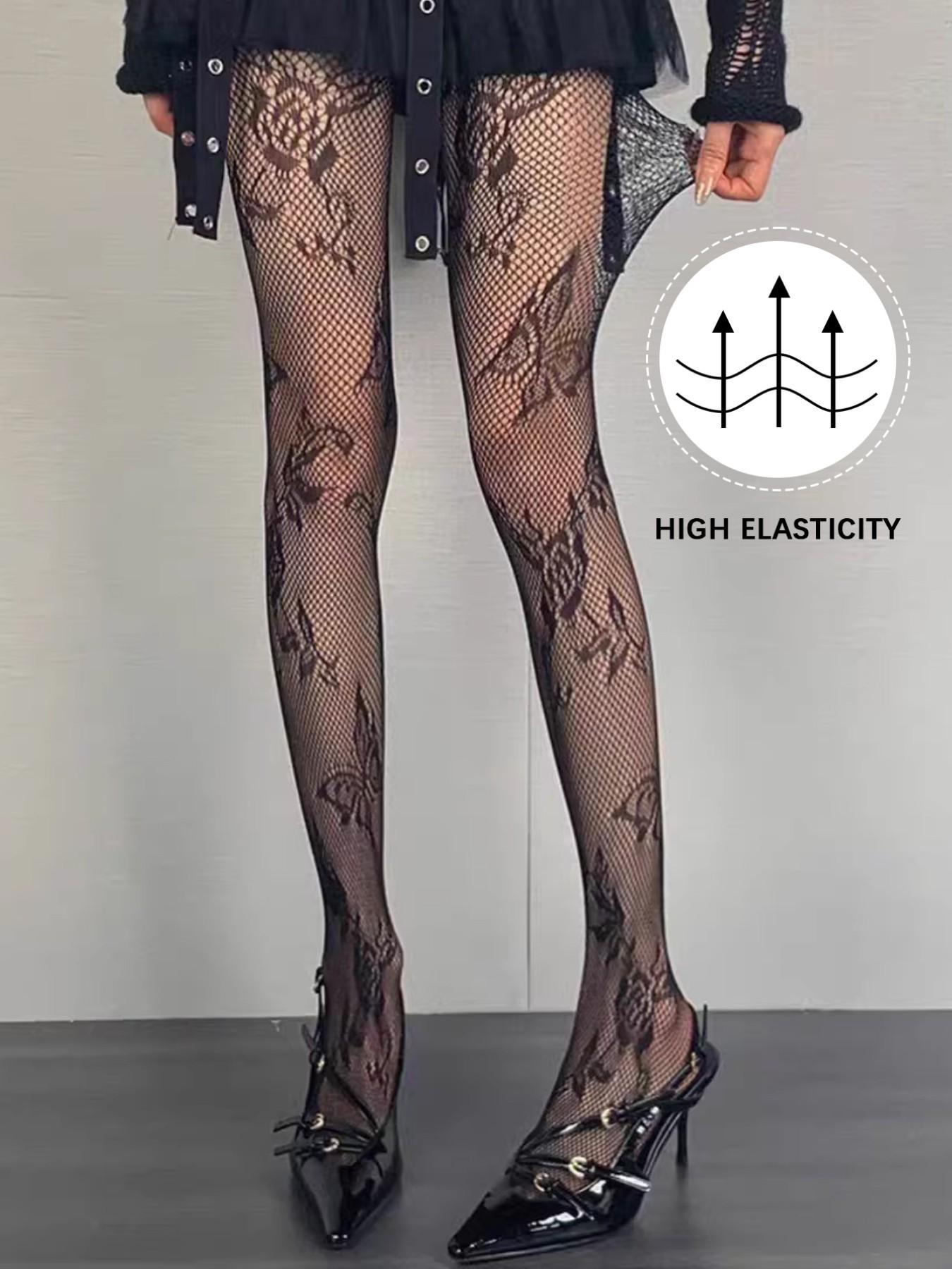 Vintage French Butterfly Floral Mesh Stockings, Romantic Sexy Underwear Pantyhose, Slimming Bottoms, Casual Wear, Boho Style