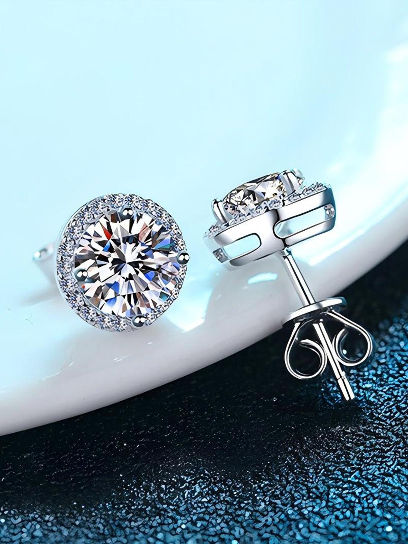 S925 Sterling Silver Synthetic Moissanite Earrings, Round Shaped Earrings for Women & Men, Trendy All-match & Exquisite Jewelry for Birthday Gift