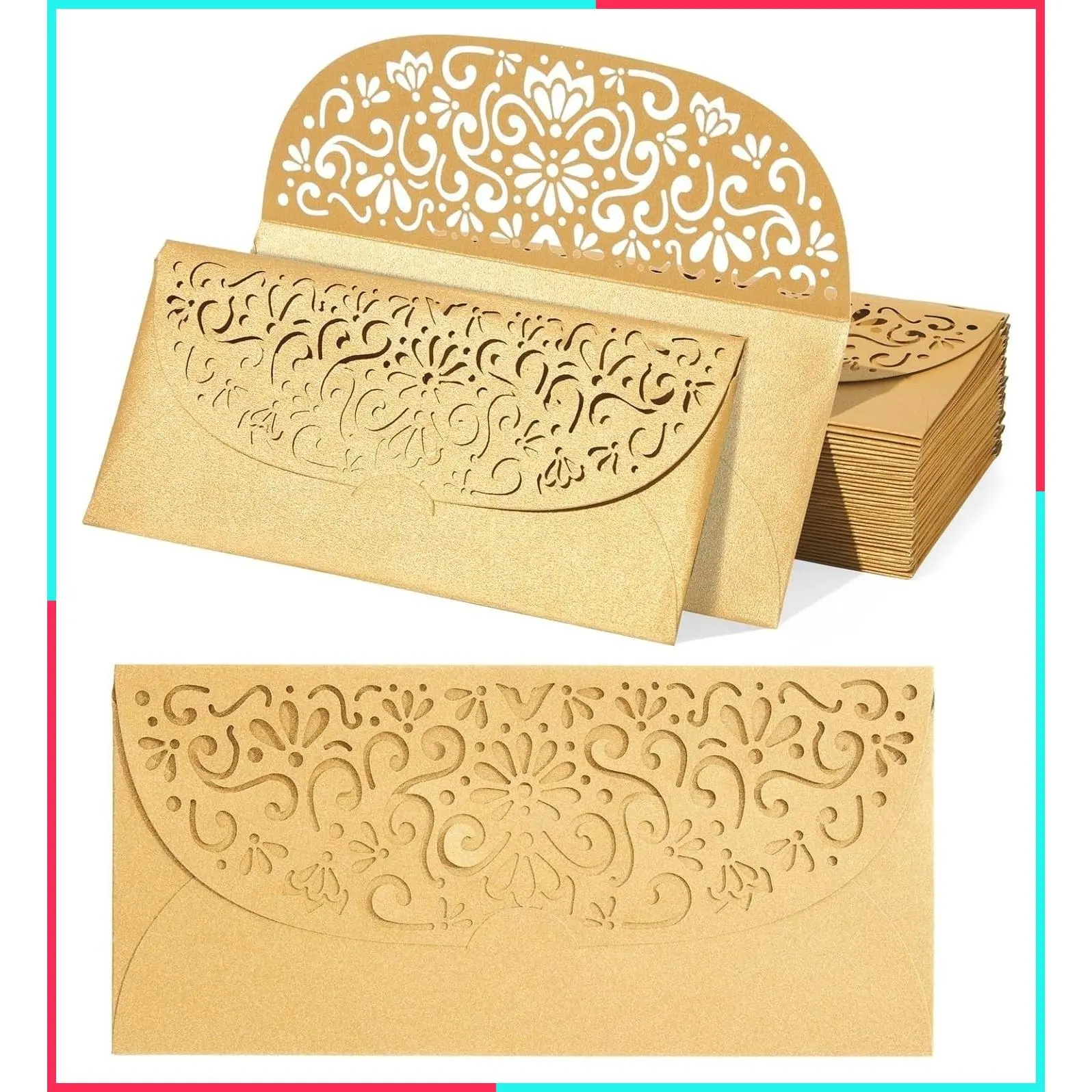 Gold Money Envelopes for Cash Gifts - 6.8 x 3.3 in, Gold Laser-Cut Design - 36-Pack - Gift Envelopes for Cash & Money Saver