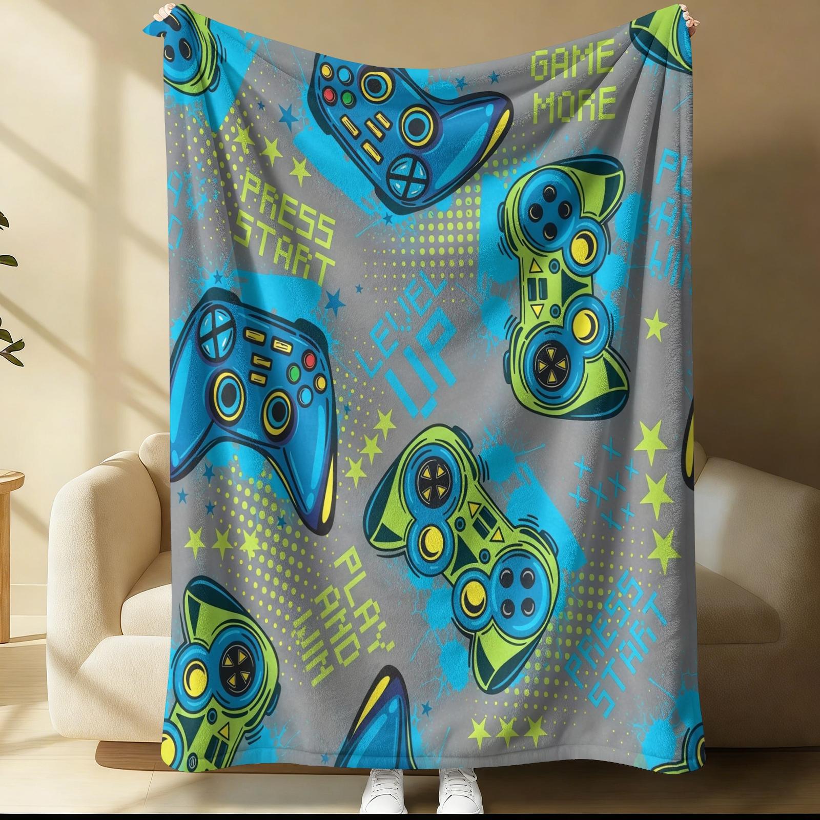 Multi-Style Gamer Throw Blanket, Soft Skin-Friendly Plush, Lightweight Cozy, Video Game Controller Print, for Couch Bed Office, All Seasons, for Boys Girls Teens, Aesthetic Room Decor