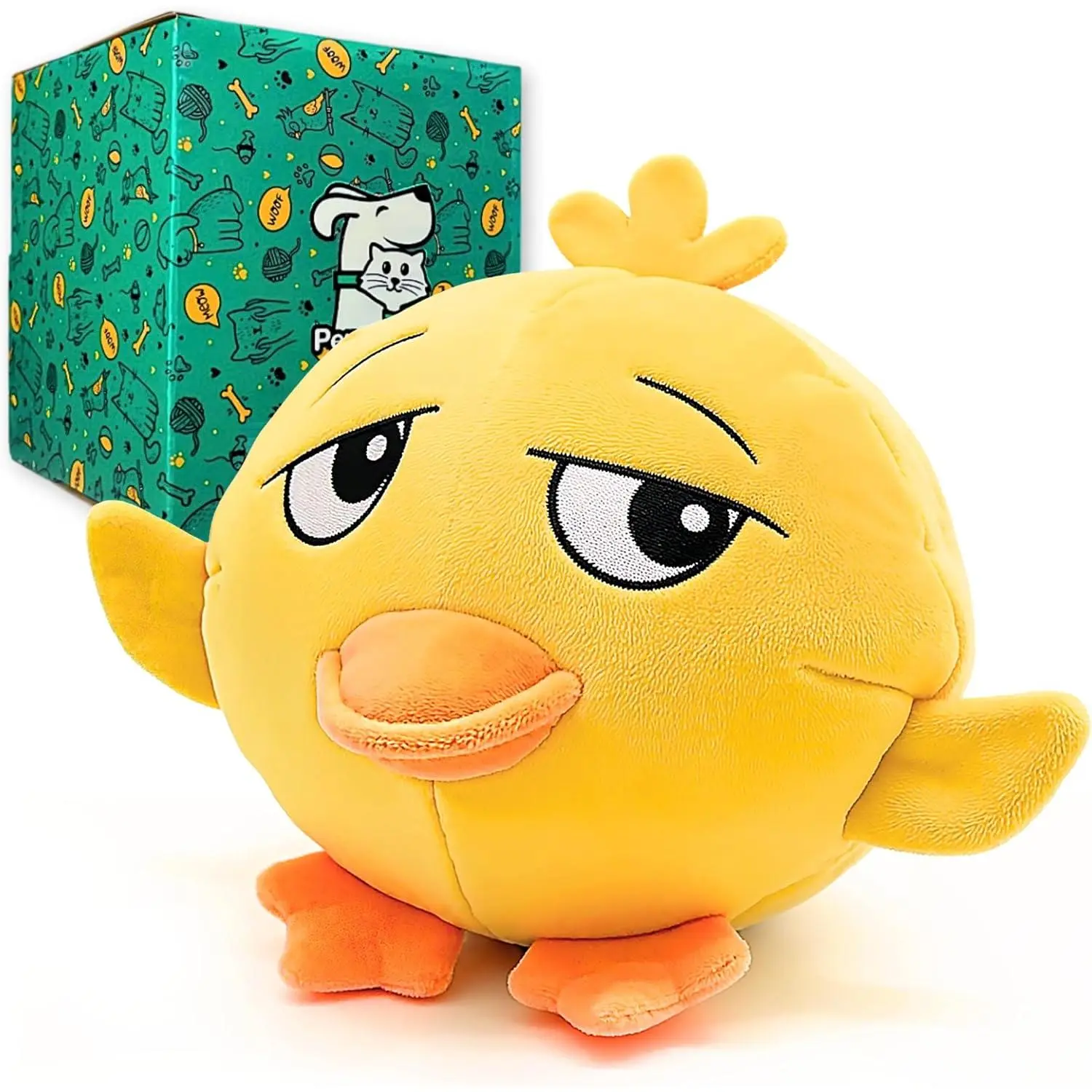 Ducky 3 in 1 Plush Duck    with Squeaky Ball Inside for Aggressive Chewers, Super Interactive, No Stuffing,  Tough Heavy Durable, Birthday  Box for Small & Large Breeds