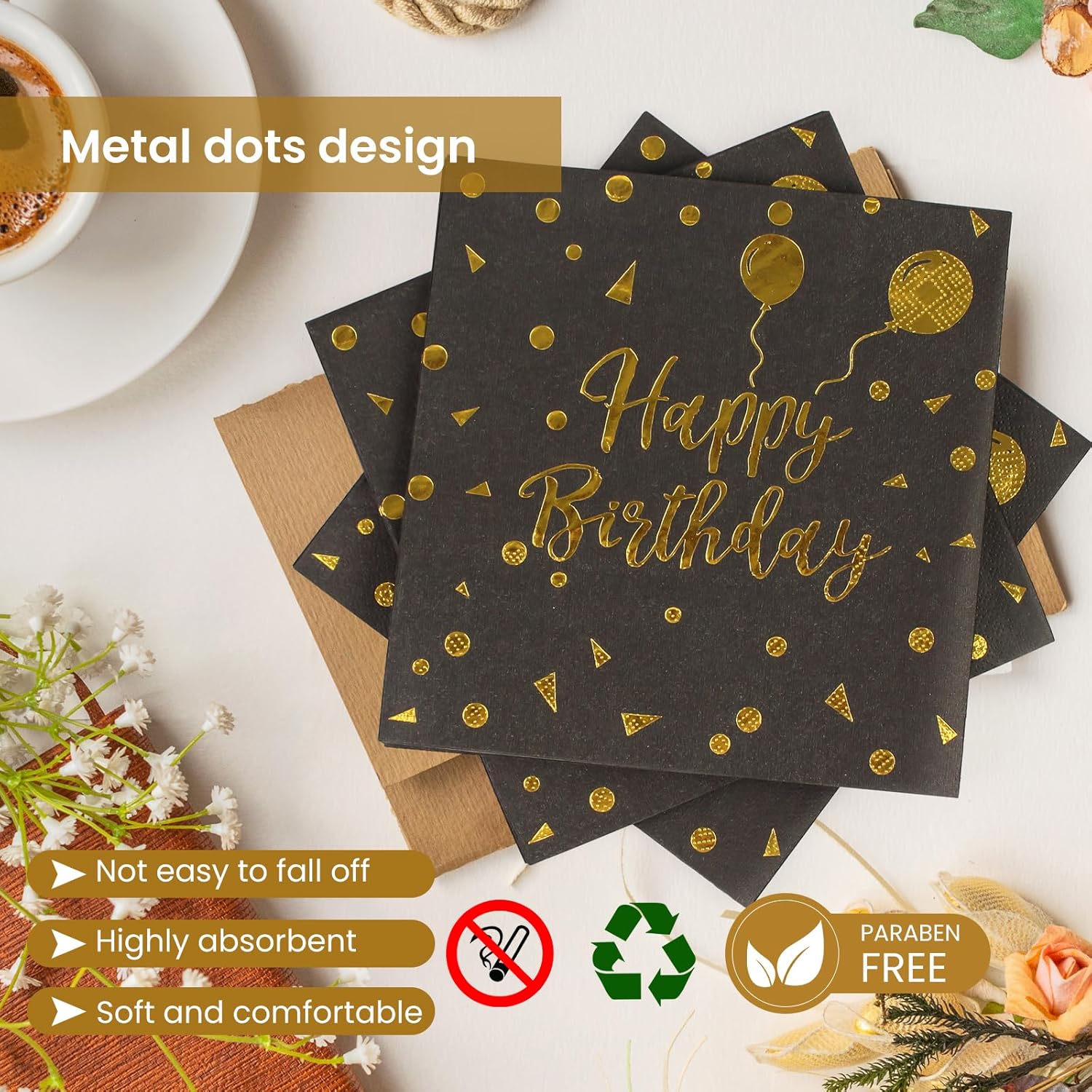 48PCS Black and Gold Plates and Napkins Party Supplies, Gold Dot Disposable Paper Plates, Napkins and Forks Tableware Set for 16 Guests, Elegant Birthday, Wedding, Retirement, Graduation Party Decorations and Celebration Dinnerware
