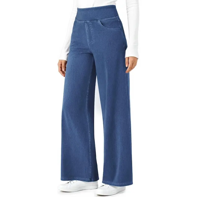 Women’s Wide Leg Stretchy Sweatpants Jeans High Waisted Denim Pants |   Comfy Four-Way Stretchy Fabric, 4 Pockets, Pull On, Trendy, Loose, Baggy Straight leg, for Work, Casual, Travel, Home