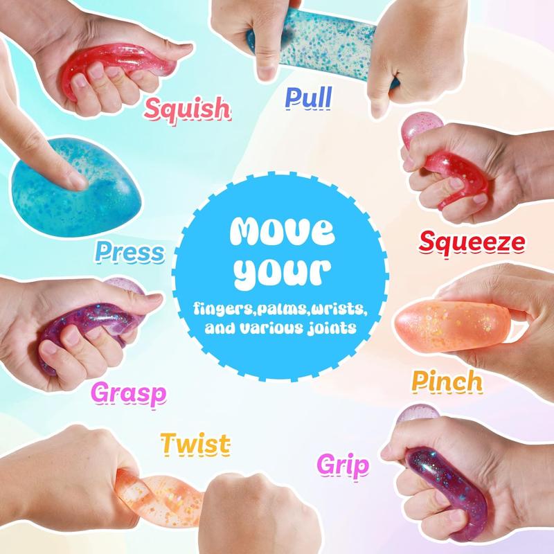 Colorful Ice  Sugar Squishy Stress Cube - Soft Plastic Sensory Play With Malt Sugar Balls, Transparent Blue Teardrop Design In Gift Box