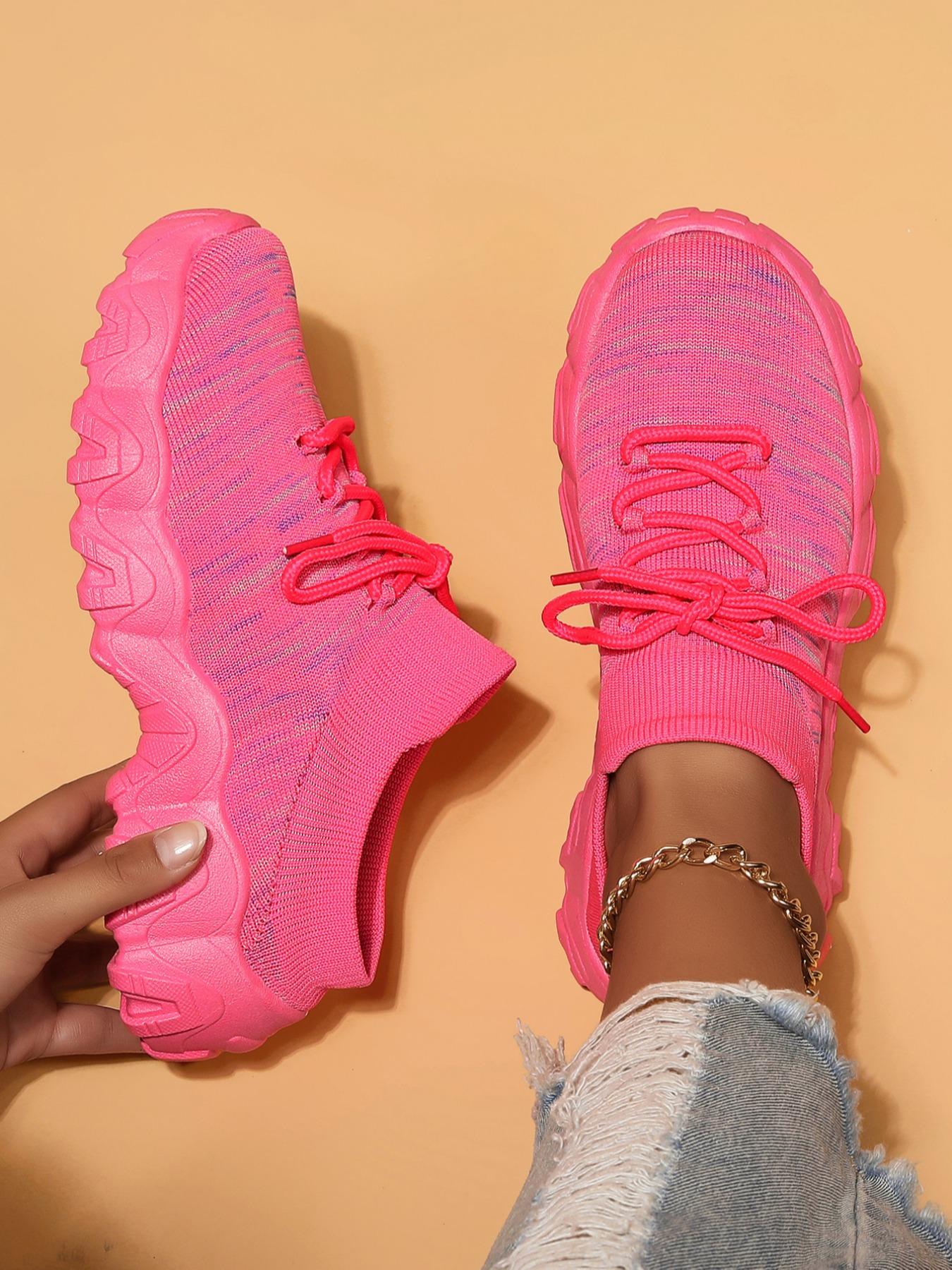 Women's Fashionable Colorblock Lace Up Low Top Sneakers, Casual Comfortable Sports Knitted Running Shoes, Female All-match Round Toe Shoes for Daily Wear