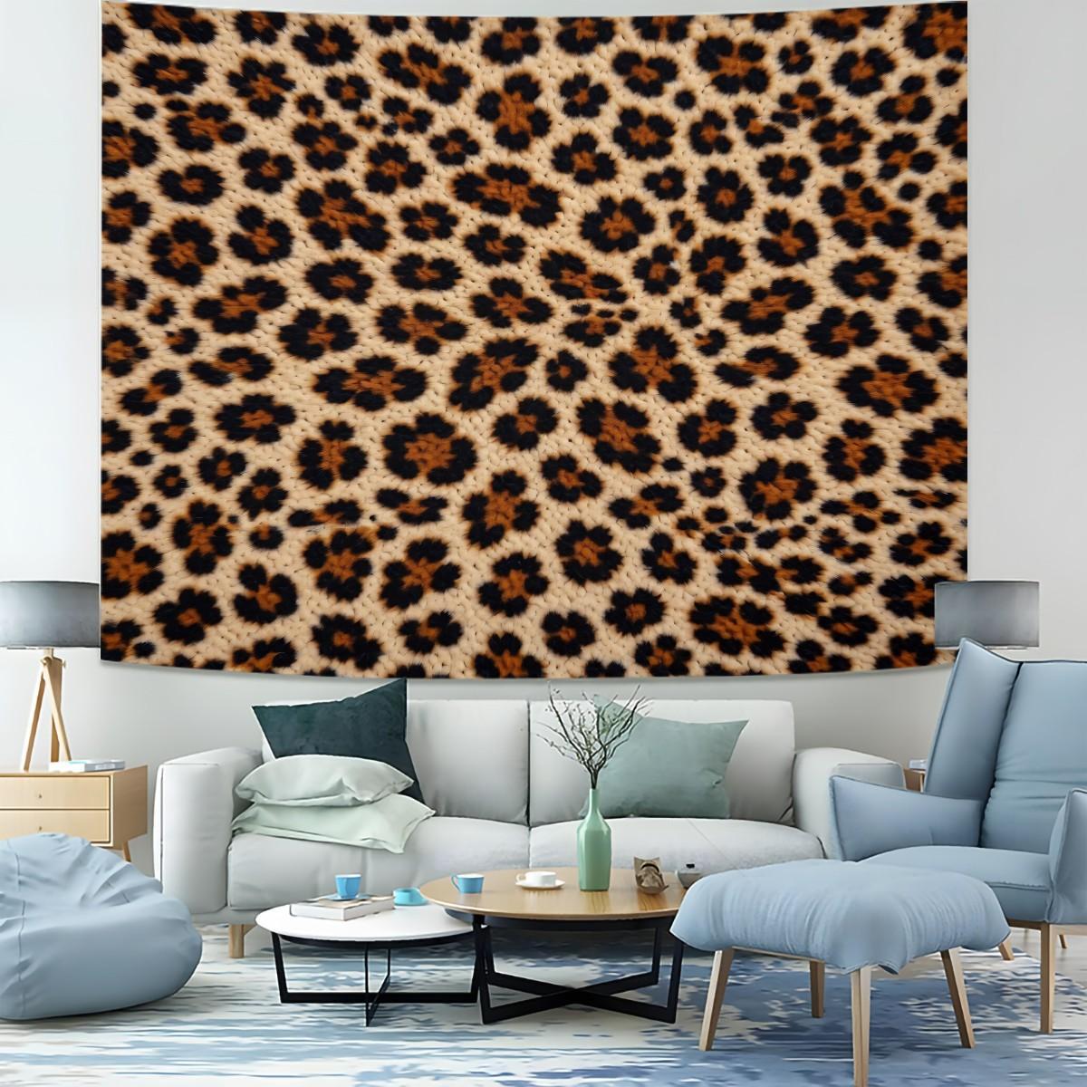 1Pcs Vintage Leopard Print Art Tapestry, Smooth Wrinkle Resistant Durable, Multi-Functional Wall Hanging Decor for Rental & Homestay