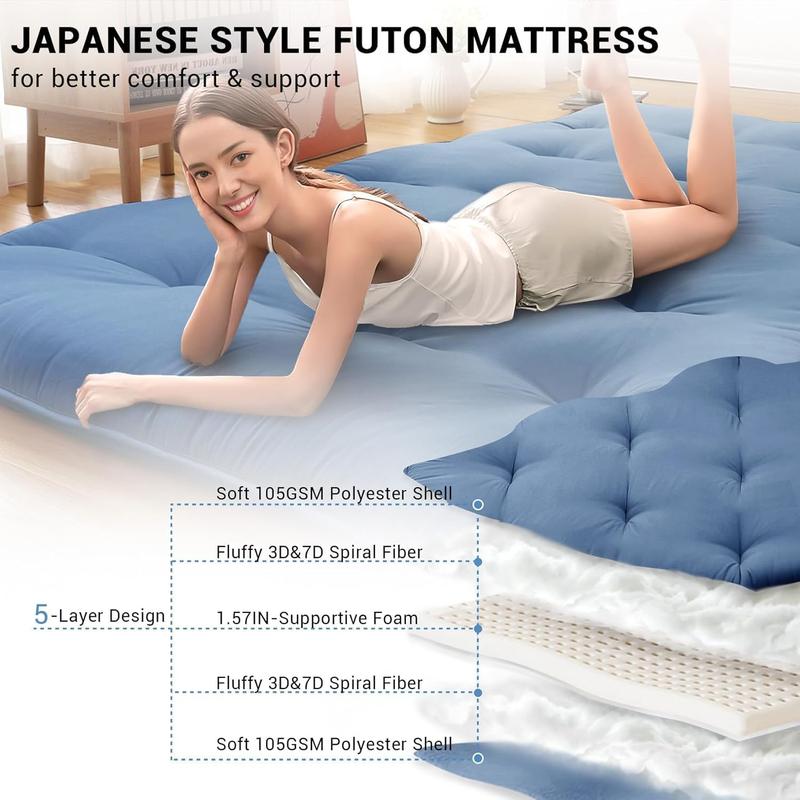 Futon Mattress, Japanese Floor Mattress Twin/Full Size Floor Mat for Sleeping Adult Size, Foldable Tatami Mattress Roll Up Floor Bed Mattress for House Guest Camping Dorm