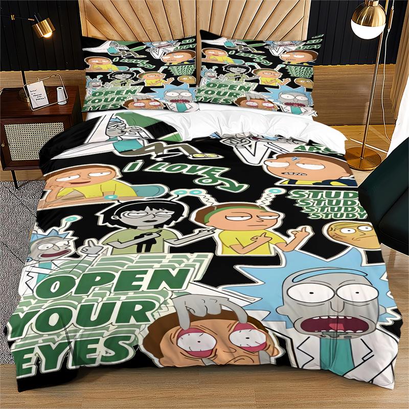 Rick And Morty Pattern Printed Soft And Durable Duvet Cover Set, Including 1 Duvet Cover And 1 Or 2 Pillowcases, Bedding Set Without a Core And Pillow, Suitable For Family Bedrooms And Dormitories, a Very Innovative Gift