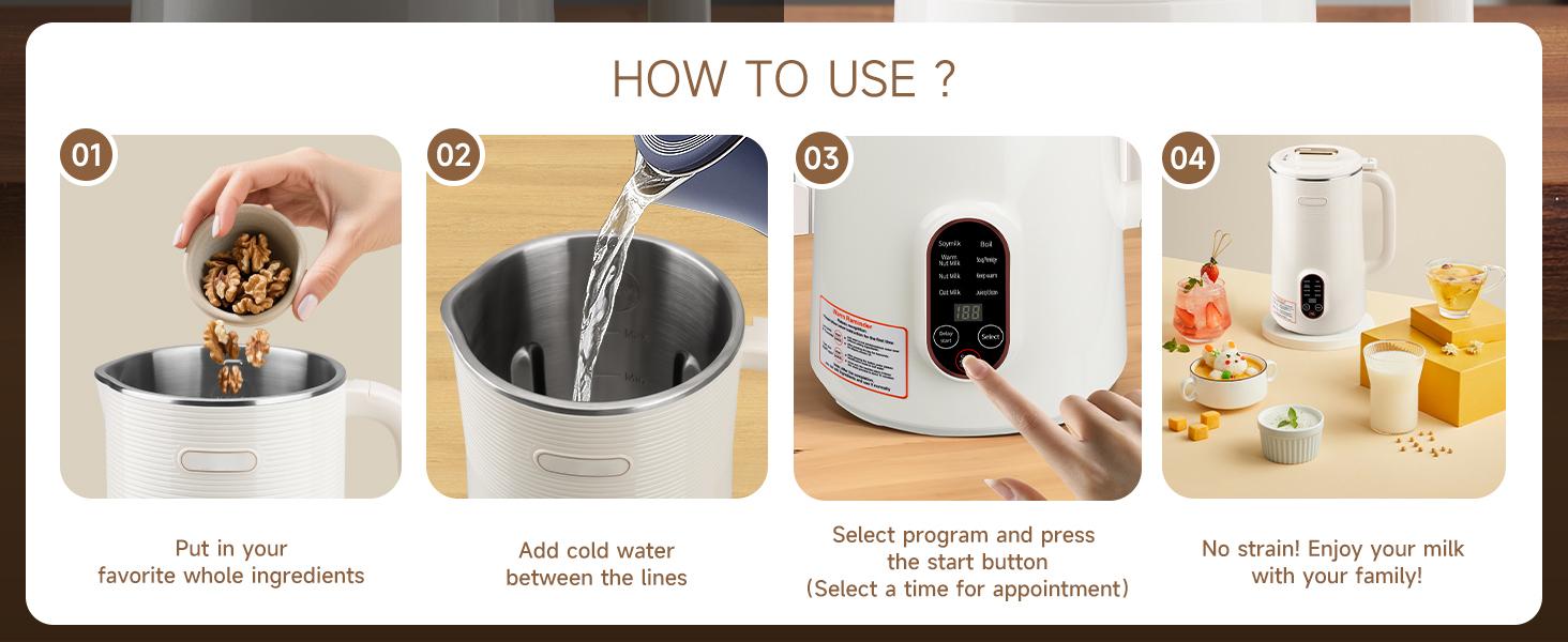 10 in 1 Almond Milk Maker & Nut Milk Maker Machine, 35oz Automatic Soy, Oat, Coconut Milk, Juice & Porridge Maker with 8 Blades, Delay Start, Keep Warm, Boil Water, Self-Cleaning, Cream