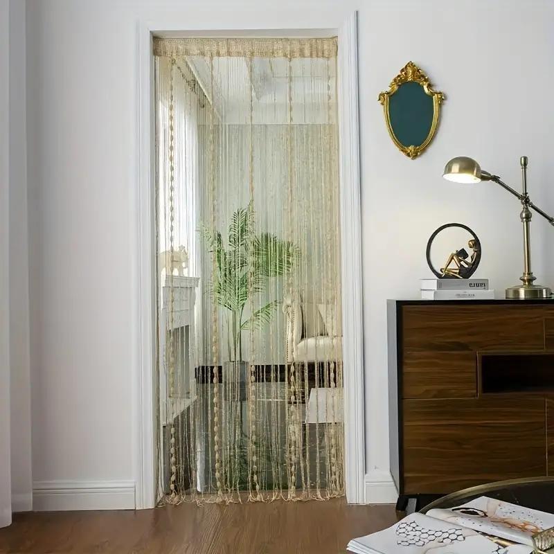 Bohemian Beaded Curtain, 1pc Bohemian Style Beaded Line Curtain, 200cm X 100cm, All-Season Fabric, Fluffy Lantern Ball Design, Interior Decoration Accessories
