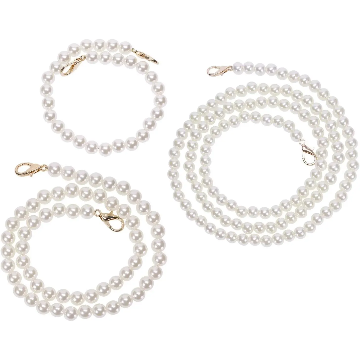 Purse Chain Strap  3 count Imitation  Beads Short Long Handle    Bag Handbag Chains Accessories with Metal Buckles