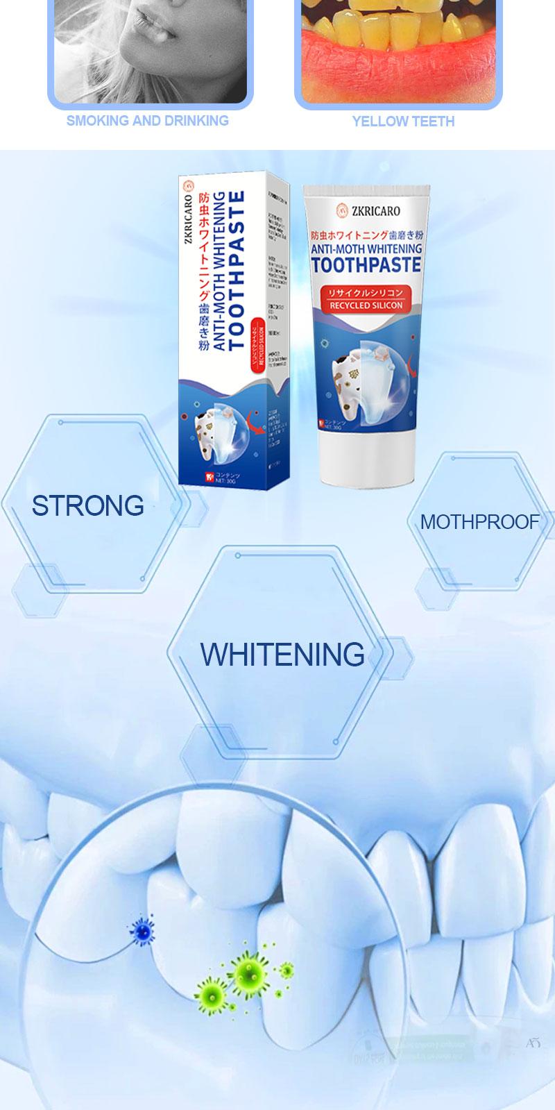 ANTI-MOTH WHITENING TOOTHPASTE, Clinical Strength Fluoride Formula to Prevent Decay, Intensive Enamel Strengthening & Stain Removal, Long-Lasting Fresh Mint Breath, Professional Dental Hygiene Solution, 60g. Oral Antibacterial Daily Gentle Herbal Radiant
