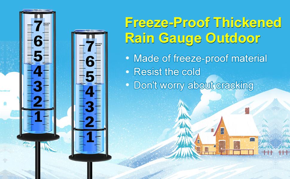 Rain Gauge Outdoor Upgraded, Accurate Freeze Proof Thickened Rain Gauges Outdoors Best Rated, Large Clear Numbers and Adjustable Height Rain Measuring Tool for Garden, Yard, Lawn, Patio, and Farm Use