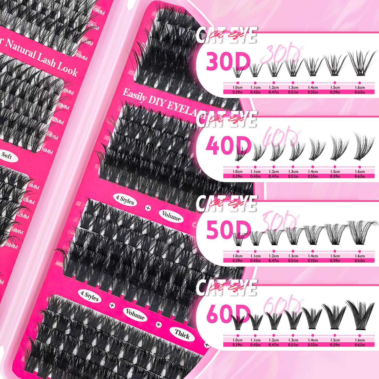 Self Adhesive Individual Lash Extensions D Curl 30D-150D Fluffy Cluster Lashes, Reusable Thick Natural 8-16mm Mixed, Dramatic Look for Party Wedding Daily Music Festival Women Gift