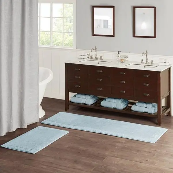 ARCH 100% Cotton Tufted Reversible Bath Rug, 3000 GSM Ultra Plush Absorbent Bathroom Mat, Soft Machine Washable Floor Carpet for Bathroom, Laundry, Vanity, 21x34 Inches, Blue, Home Furniture and Household Product Search Terms for US Online Shopping