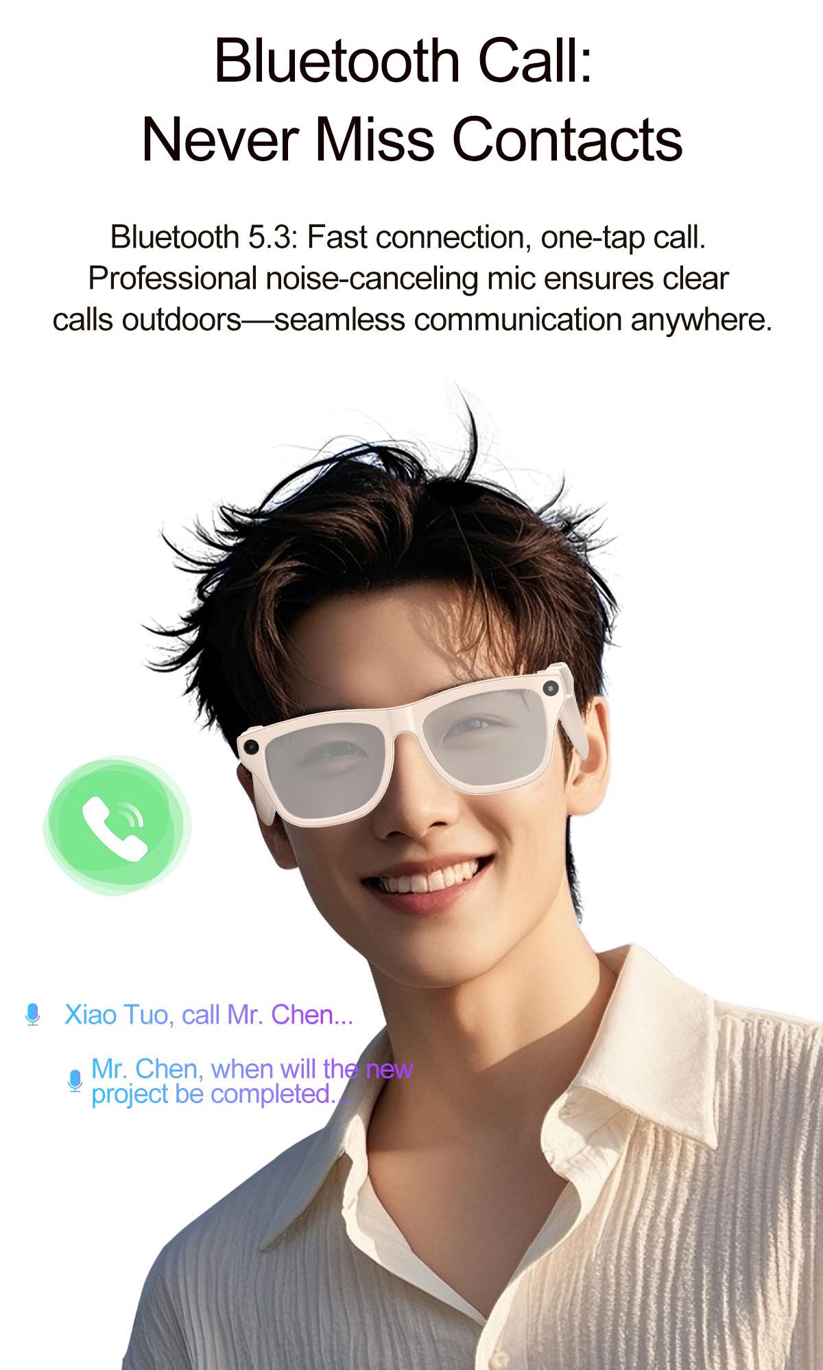 xk one pro AI wireless photo-taking glasses, equipped with an 800W camera for taking photos, AI object recognition, making and receiving calls, body-worn detection, AI translation, voice activation. Note: This product cannot record videos.