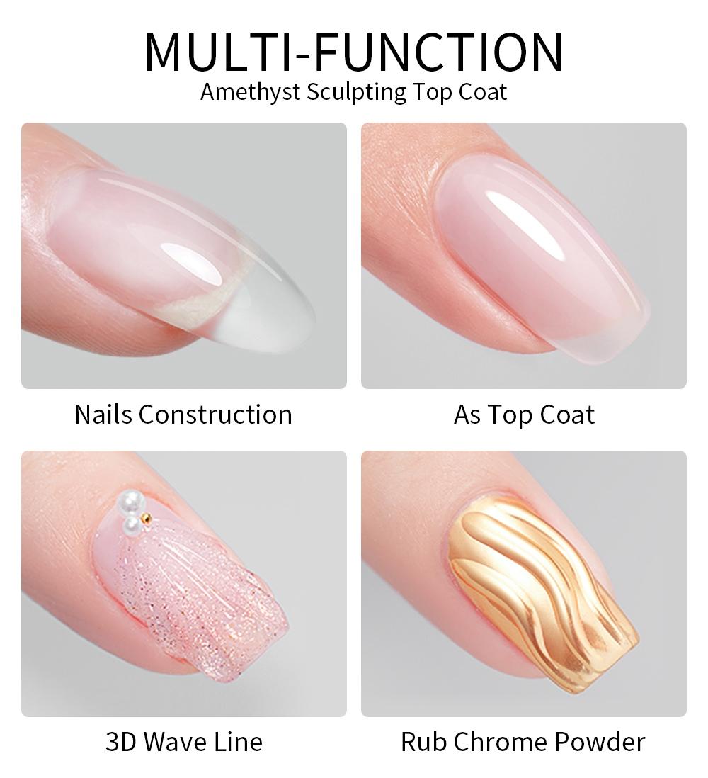 AWStorG 15ml Amethyst Sculpting Top Coat, Super Glossy Purple Builder Top Coat, Chrome Powder，Water Ripple Nail Design，UV Long-Lasting Function Manicure Gel Polish