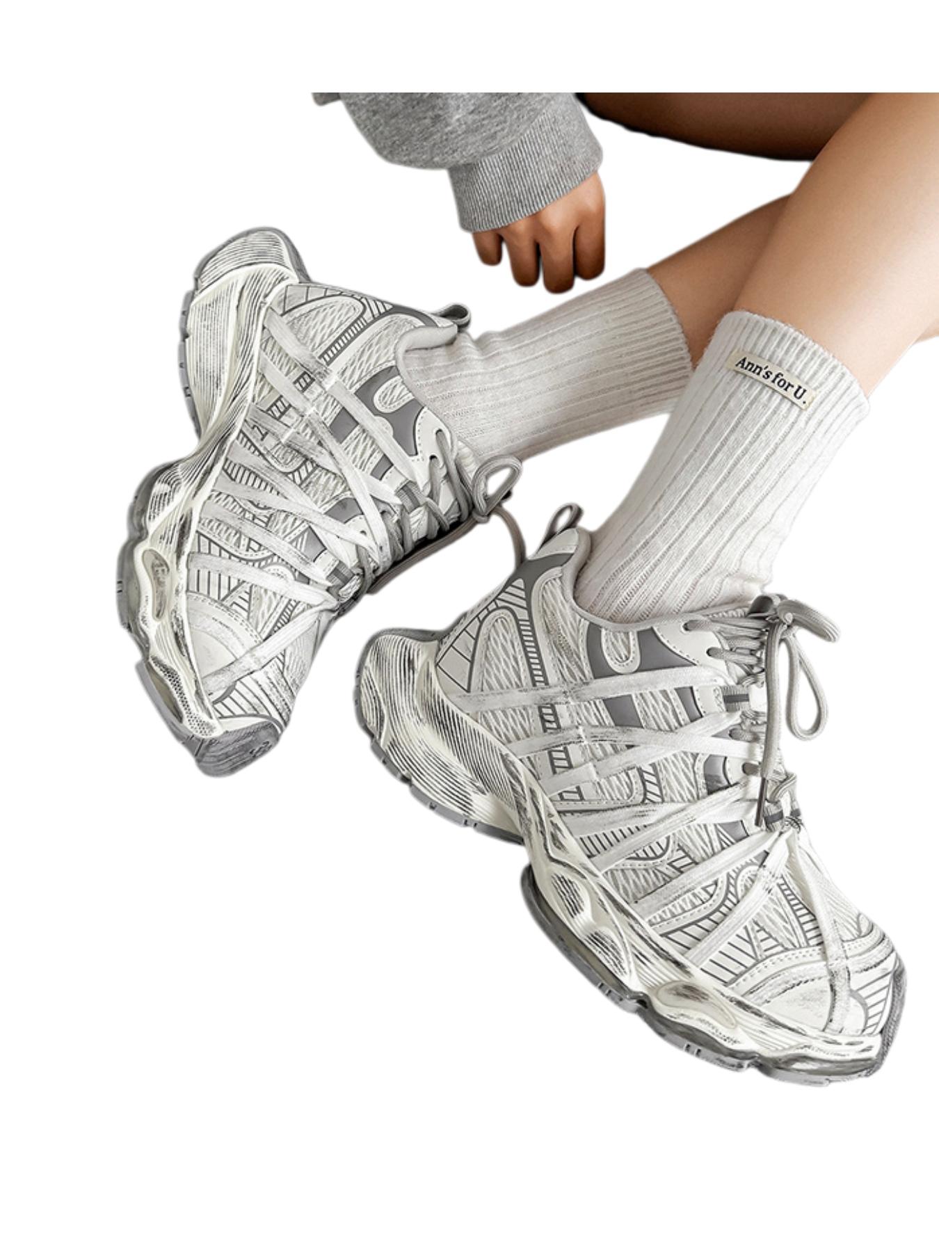 American Vintage Rough Sporty Casual Shoes, Colorblock Mesh Sneakers for Men and Women, All-Season Athletic Footwear