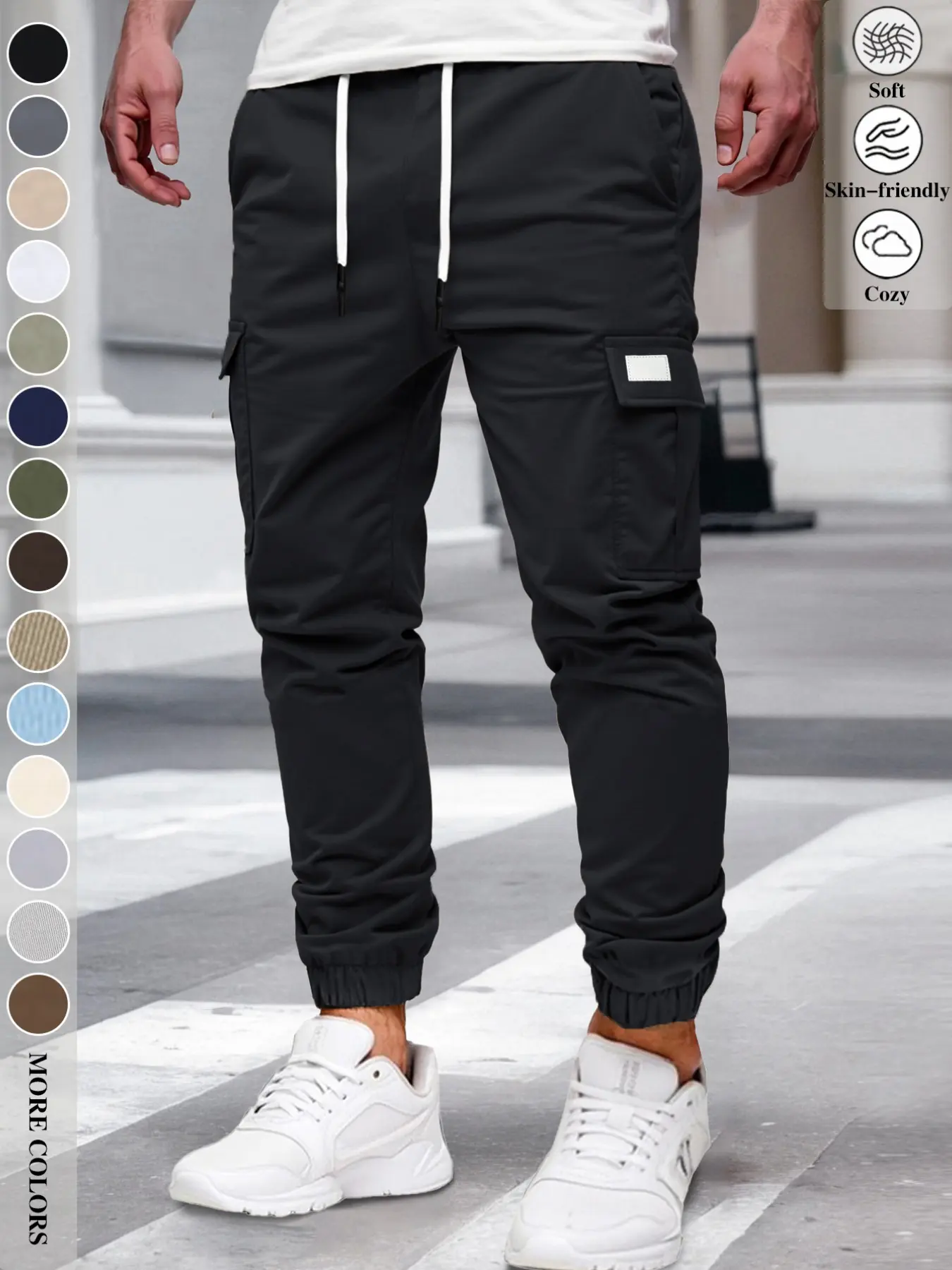Men's Fall/Winter Everyday Urban Streetwear Cargo Jogger Pants with Cuffed Ankles and Large-Capacity Pockets, Work, Outdoor, City, Slim Fit, Trendy, Casual, Youthful, Minimalist, Versatile, Textured, Individual, Sporty