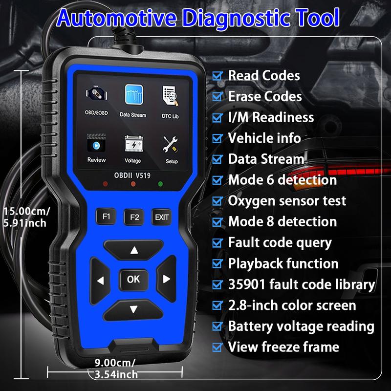 V519 Car OBD2 Scanner Diagnostic Tool Code Reader with Real-Time Battery Voltage Testing & Engine Fault Code Scanner for Professional Diagnosis