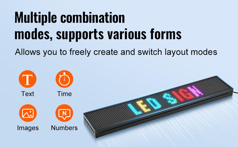 VEVOR LED Message Board, P10 Full Color Scrolling Display, Customizable Text and Animation via WIFI or USB, Ideal for Retail, Parties, and Bars, 52x8 VEVOR LED Message Board, P10 Full Color Scrolling Display, Customizable Text and Animation via WIFI or USB, Ideal for Retail, Parties, and Bars, 52x8
