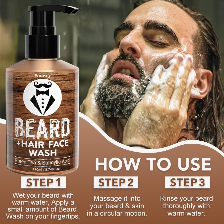 170ml Beard 3 in 1 for Hydration And Care, Featuring Green Tea & Salicylic Acid, Beard Hair face wash, And Beard Cleaning MILK, Designed for Gentle, Mild Cleansing And Moisturizing, Ideal for Maintaining Men'S Beards cleansing,The best choice for gifts