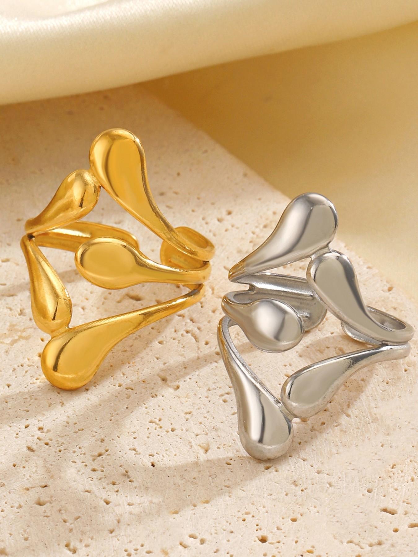 Trendy Liquid Metal Open Ring, Elegant Teardrop Design, Waterproof and Fade-Resistant, One Size Fits All, Perfect for Layering, Ideal for Fashionistas