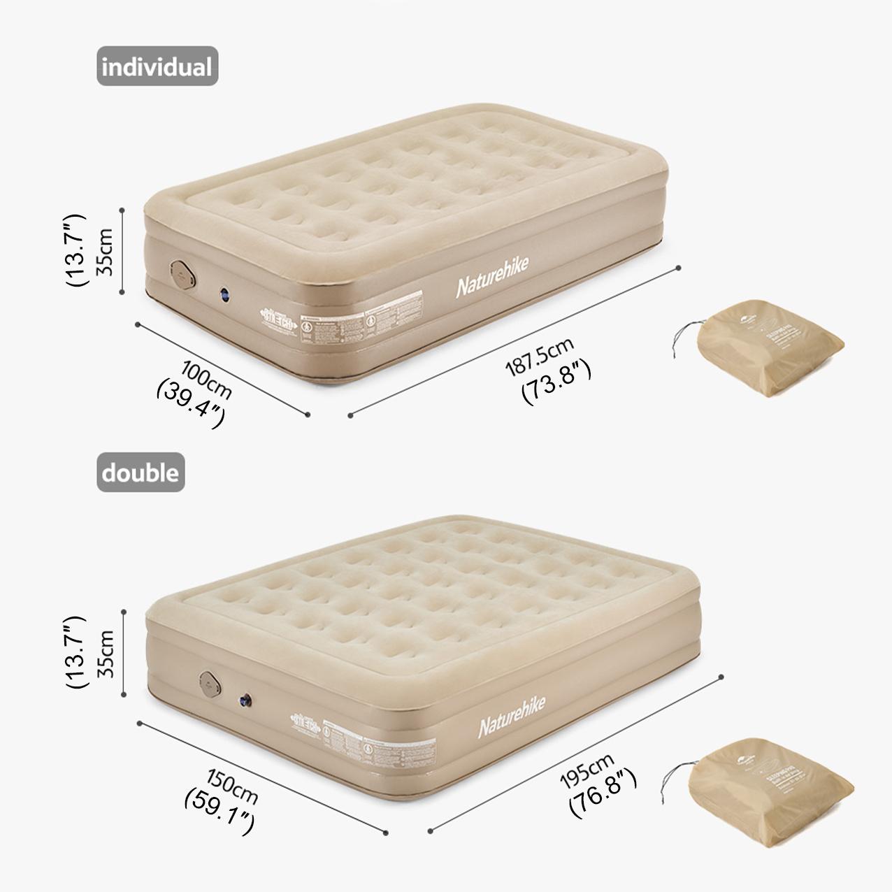 Naturehike Air Bed with Built-in electric Pump & Carry Bag, Double Height – Inflatable Mattress for Home & Camping – Ergonomic Support matress portable FathersDayGift