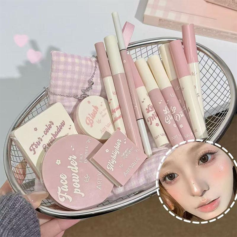 Art Value, Cosmetic Face Makeup Sets, Lip Gloss Blush Eyeshadow Powder Compact, Commuter Simple Makeup Necklace Kit, Full Makeup Equipment, Daily Makeup Kit