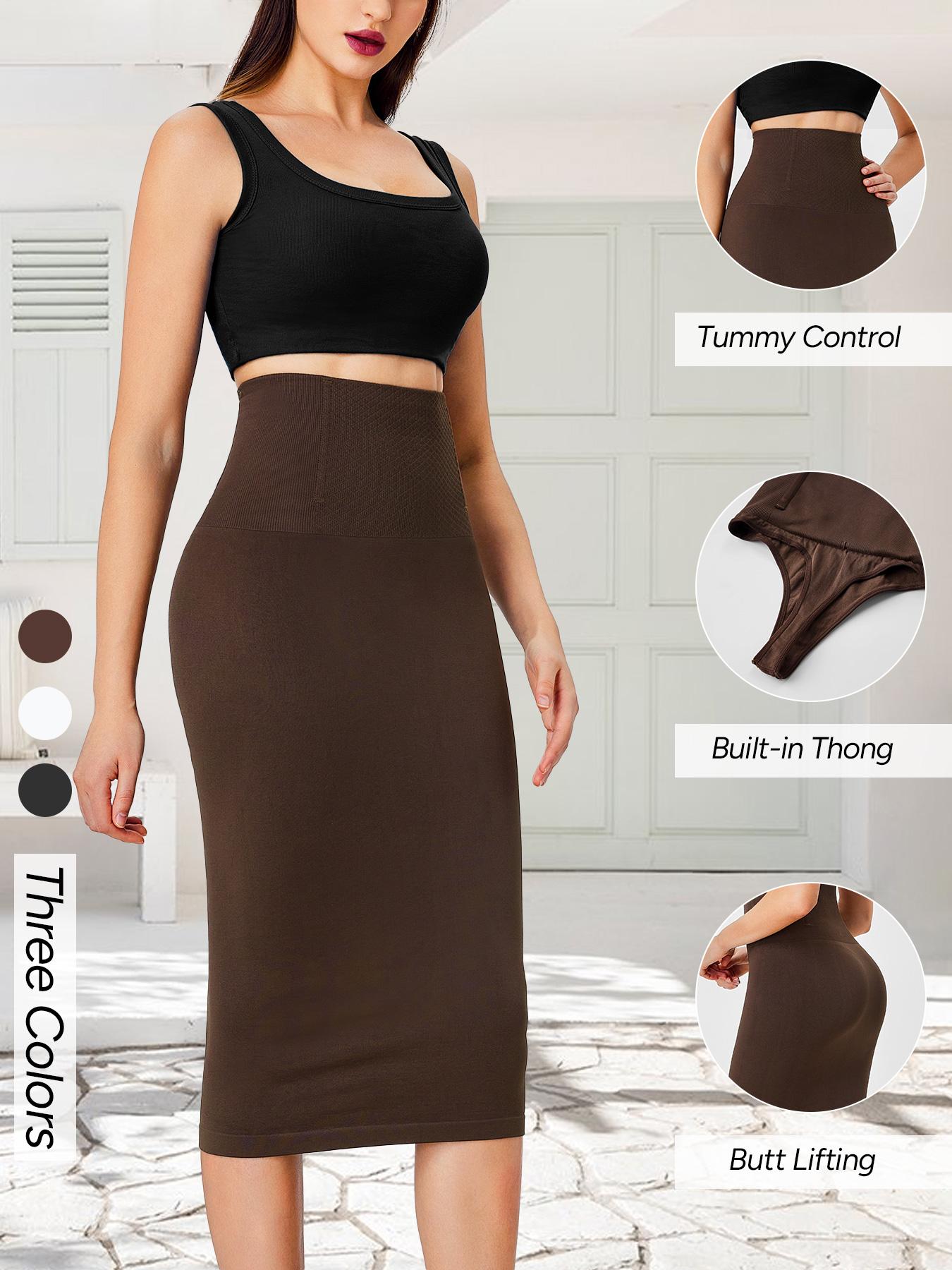 Seamless Shaping Midi Skirt for Women 4 Boned Anti-Roll Waist, Built in Thong, Zero Restraint & Multi-Way Wear, Solid Skirt