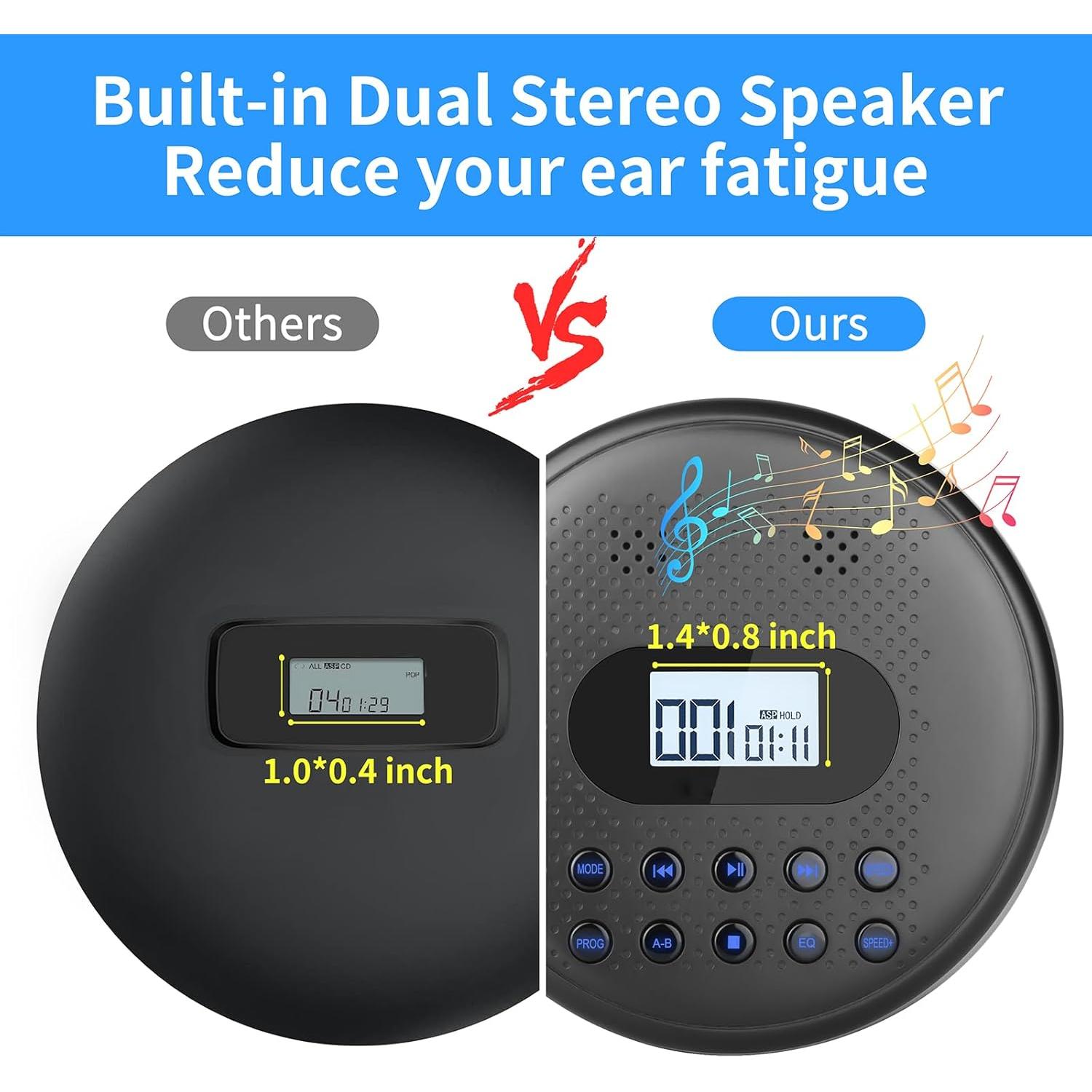 Portable CD Player with Stereo Speakers, Rechargeable CD Player for with Anti-Skip Protection, Headphones and AUX Backlight Buttons Portable CD Player with Stereo Speakers, Rechargeable CD Player for with Anti-Skip Protection, Headphones and AUX Backlight Buttons