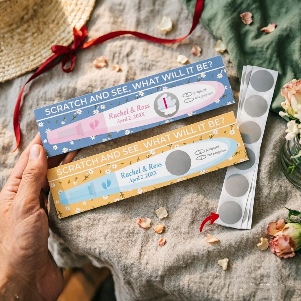 Creative Pregnancy Test Stick Shape Gender Reveal Scratch Card, Scratch and See Surprise Card, Baby Party/pregnancy Announcement, Interactive Baby Gender Prediction Card