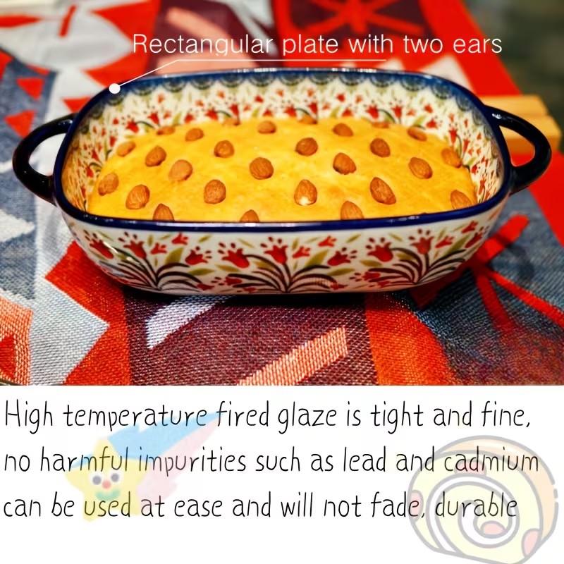 730ML Floral Ceramic Baking Dish, Rectangular Serving Dish with Handles, Ideal for Rice, Salad & Cheese, Elegant Kitchen Essential