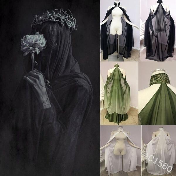 Halloween Costume Women Shawl Cape Cloak Medieval Neck Cape Shawl Cosplay Princess Witch Bride Party Chiffon Light Coat Robe