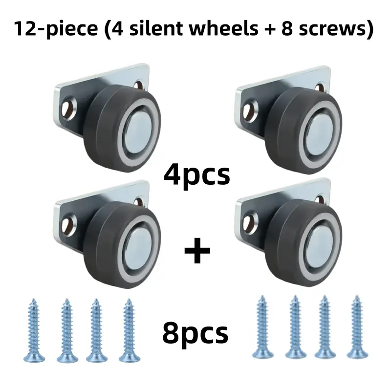 12 pieces (4 silent wheels + 8 screws)