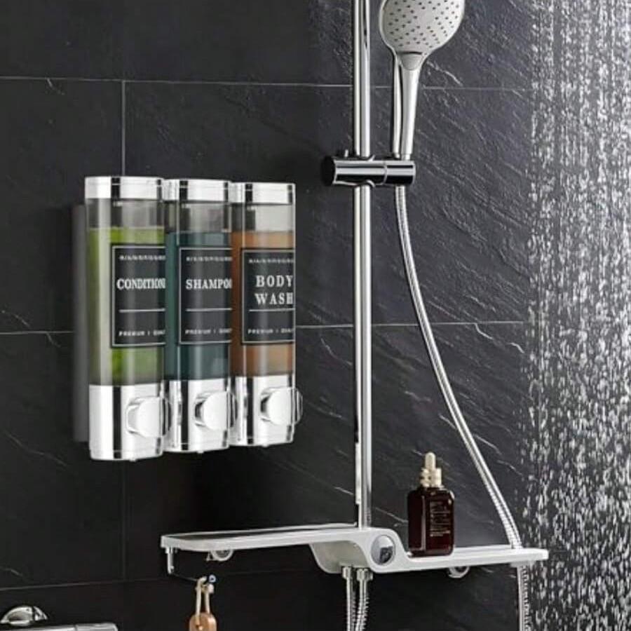 Shower Soap Dispenser Wall-Mounted No-Drill Shampoo Conditioner Dispenser for Shower Walls, Hair Care Liquid Dispenser for Bathroom Hotel Use