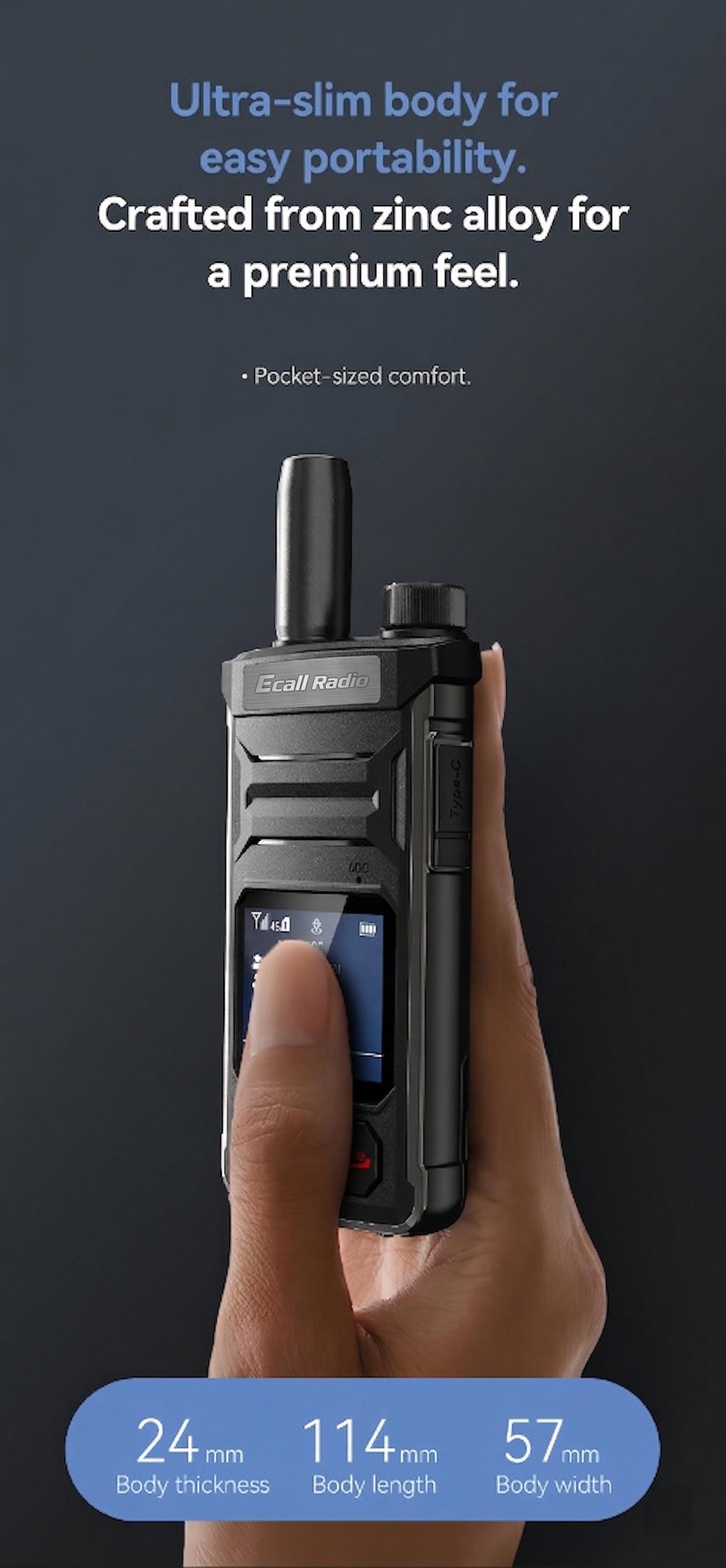 EcallRadio T6 4G LTE PoC Walkie Talkie - Unlimited Range Real-time Communication Device with 2000mAh Long Battery Life. Global Two Way Radio for Security, Fleet, Construction & Outdoor Camping Hiking. Best Handheld Intercom with Type-C Charging