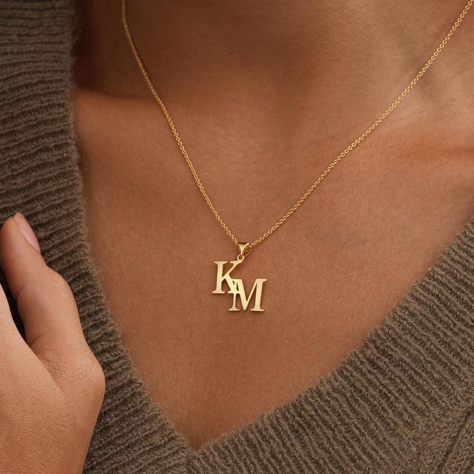 AS281 Personalized Two-letter Pendant Stainless Steel Couple Two-letter Necklace Girlfriend Mother-daughter Gift