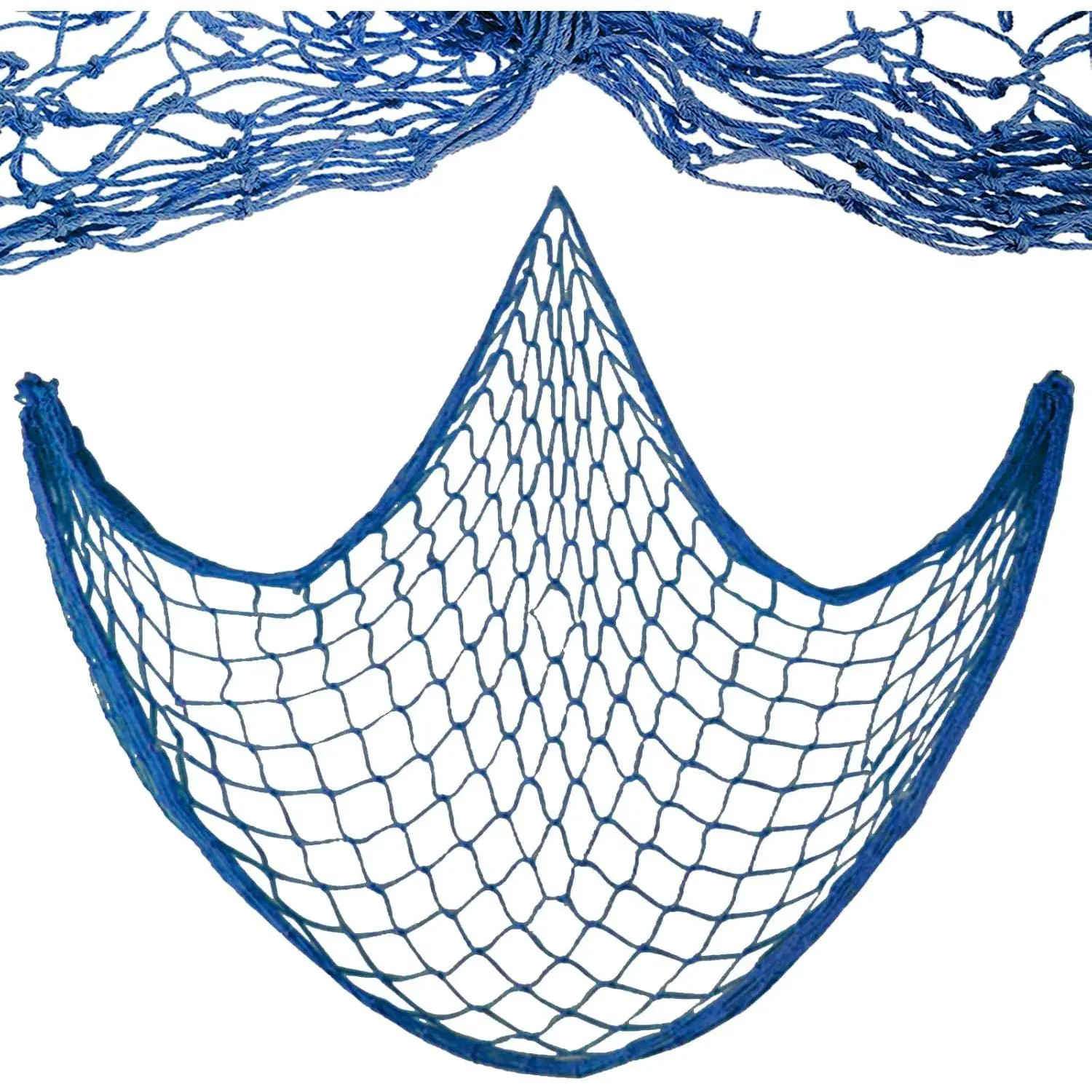 Natural Decorative Hanging Fish Net - Mediterranean Look Wall & Bedroom Decor Ideas for Pool Parties, Pirate-Mermaid Themed Beach Home Decor (Blue)