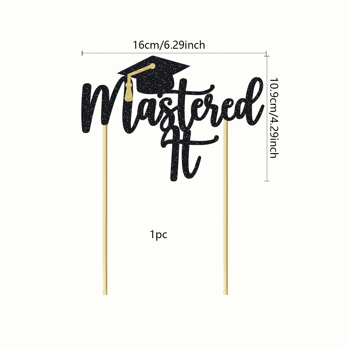 1pc Black Glitter Mastered It Cake Topper College Grad Congratulations MBA Graduation Party Decorations Supplies