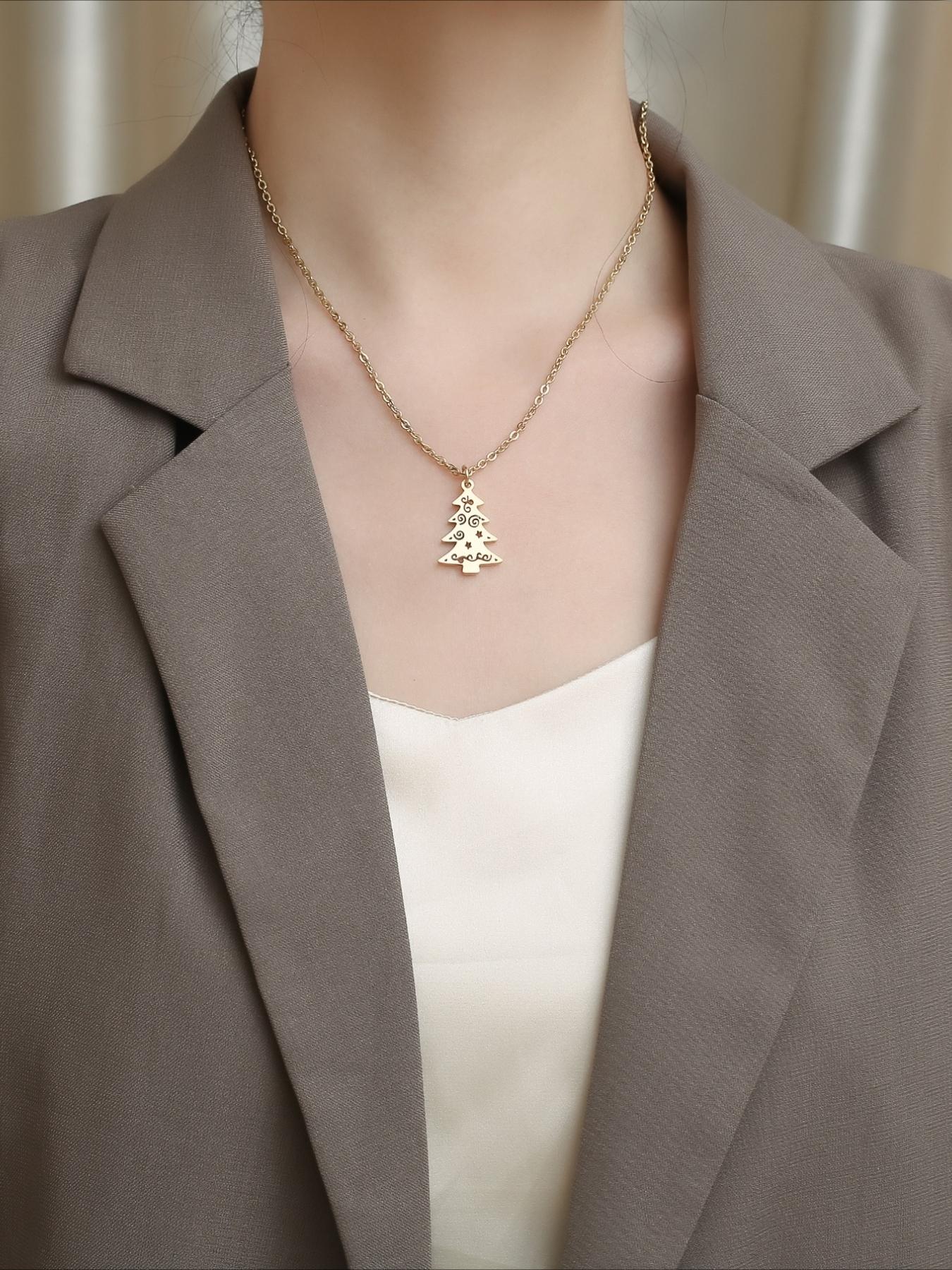 Stainless Steel Christmas Tree Pendant Necklace, Christmas Accessories, Holiday Gifts, Non Fading