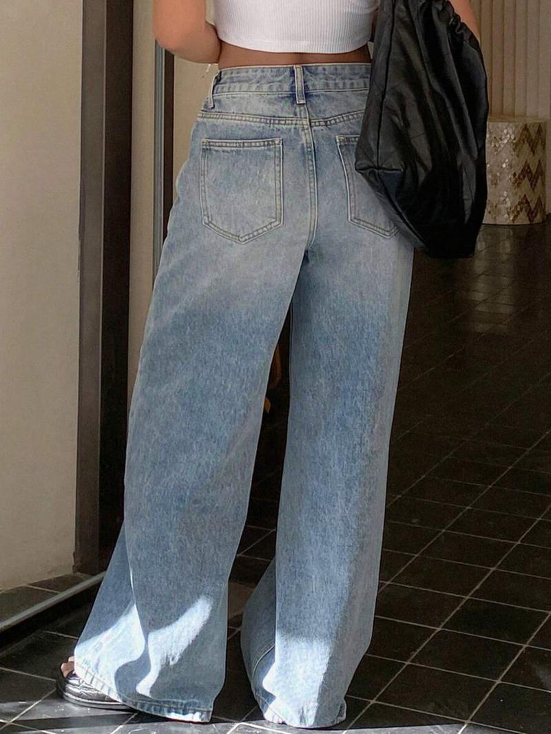 Women's Loose Fit High-Waisted Jeans, Casual All-Season Denim Jeans, Trendy Wide-Leg Design, Perfect for Daily Wear &